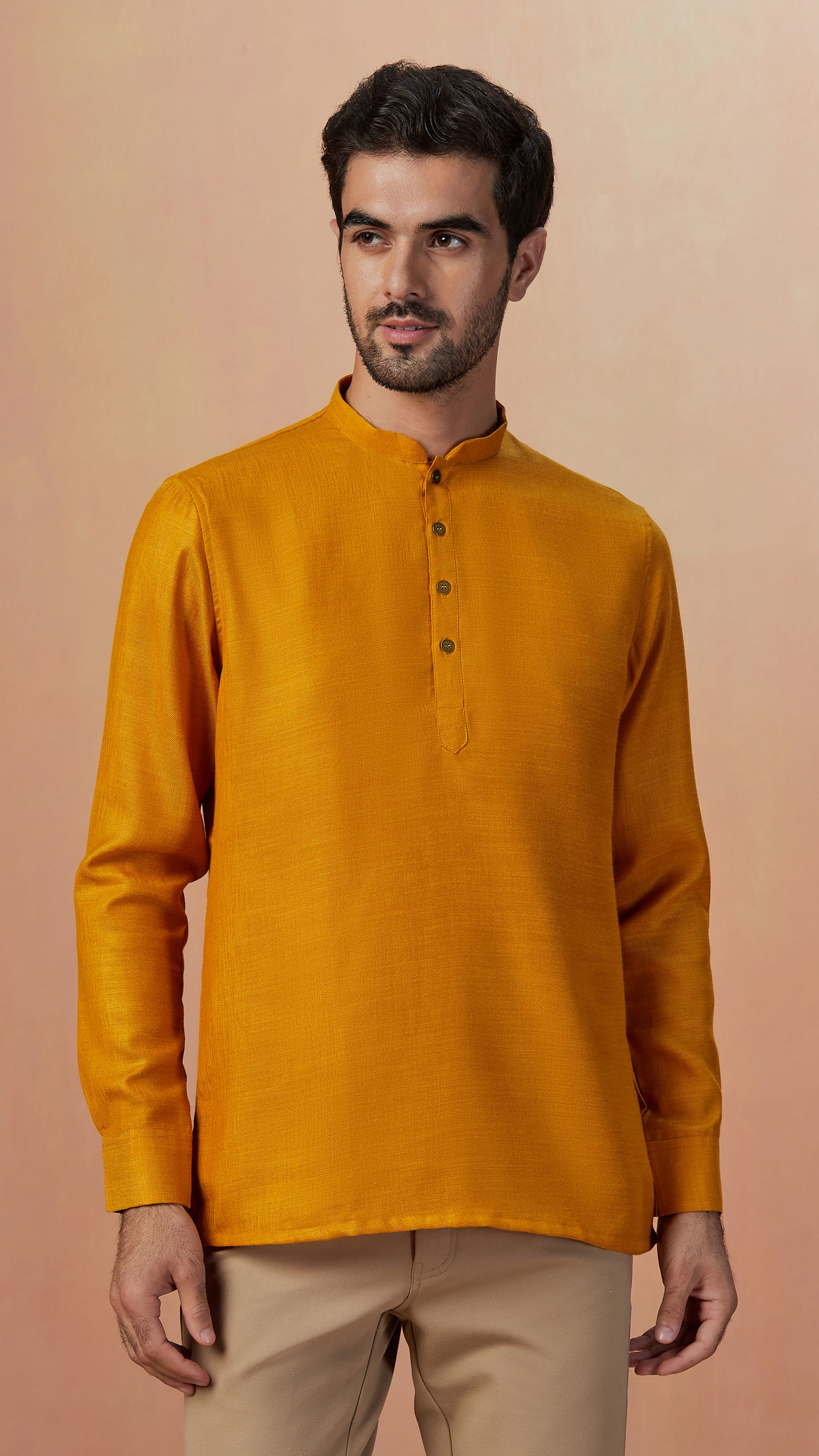 Kurta for Men Buy Mustard Yellow Plain Short Kurta Online Manyavar